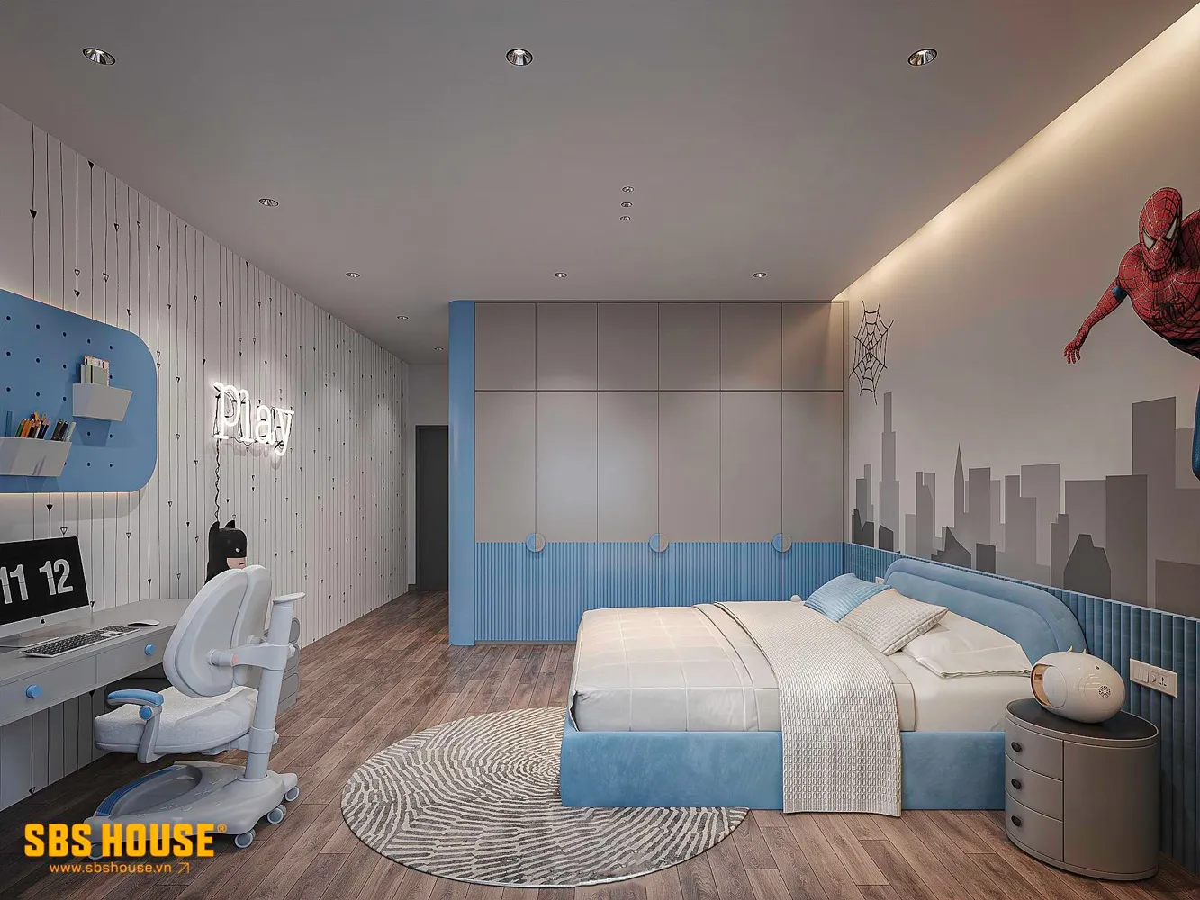 Mẫu thiết kế phòng ngủ 17m2 cho bé trai