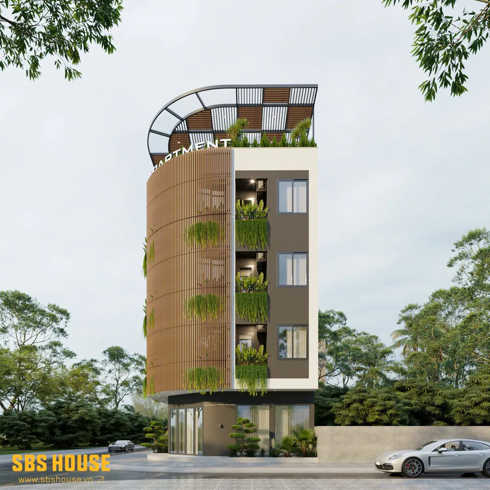 Lam nhôm không chỉ chắn nắng mà còn tạo chiều sâu thị giác, khiến mặt tiền luôn sinh động theo nhịp nắng gió trong ngày.