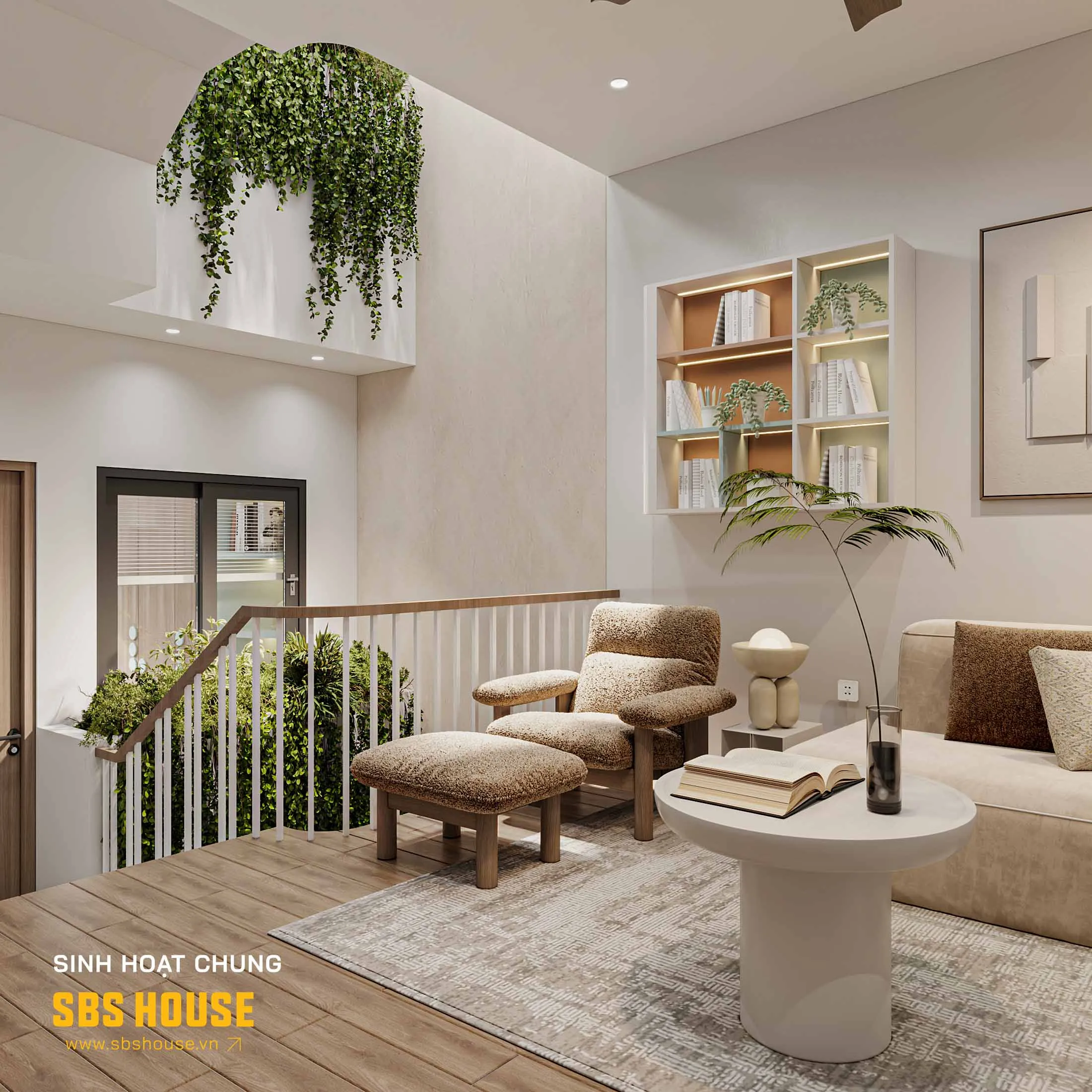 Phòng sinh hoạt chung đặt giữa tầng, là không gian kết nối các thành viên.