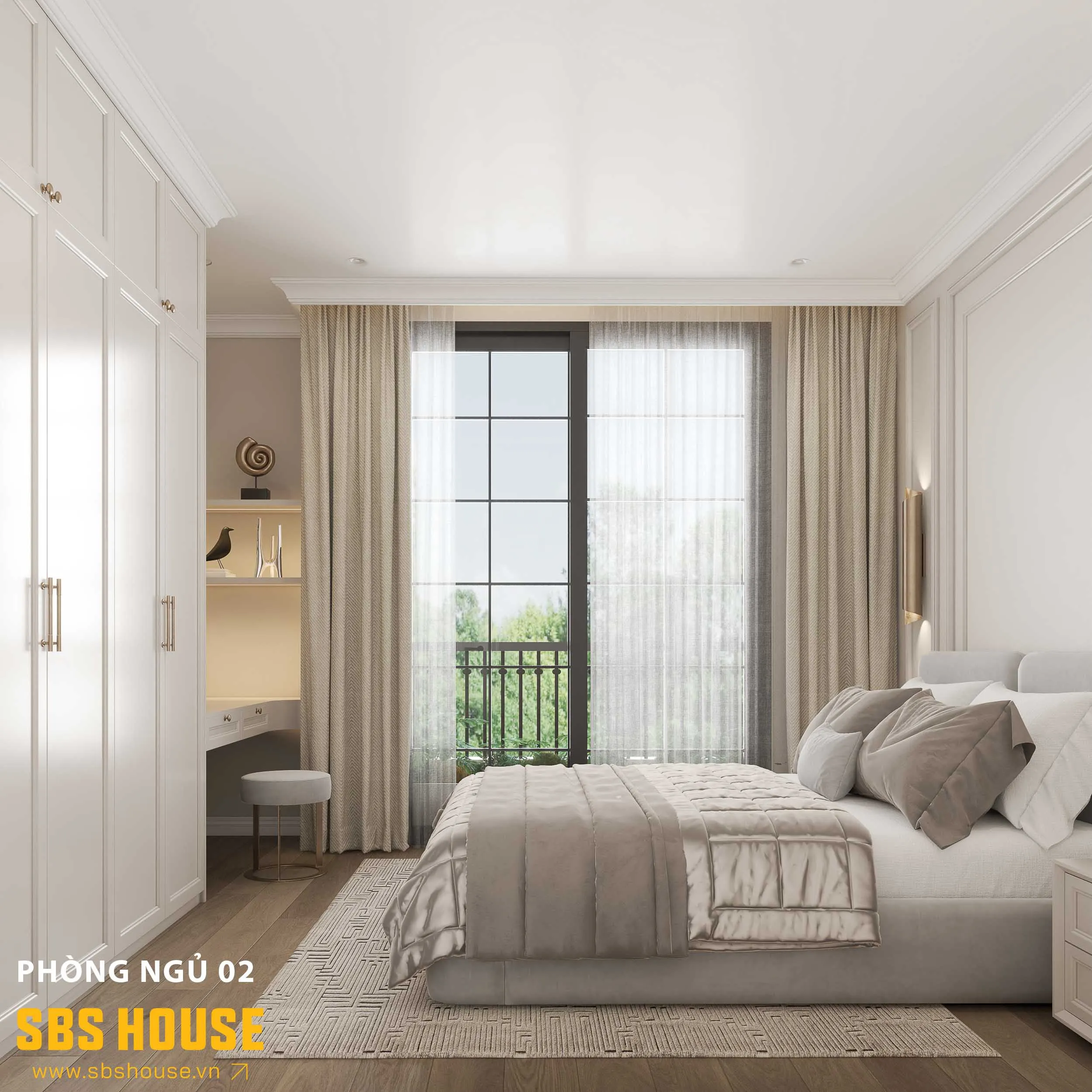 Mẫu thiết kế nội thất chung cư 2 phòng ngủ phong cách tân cổ điển