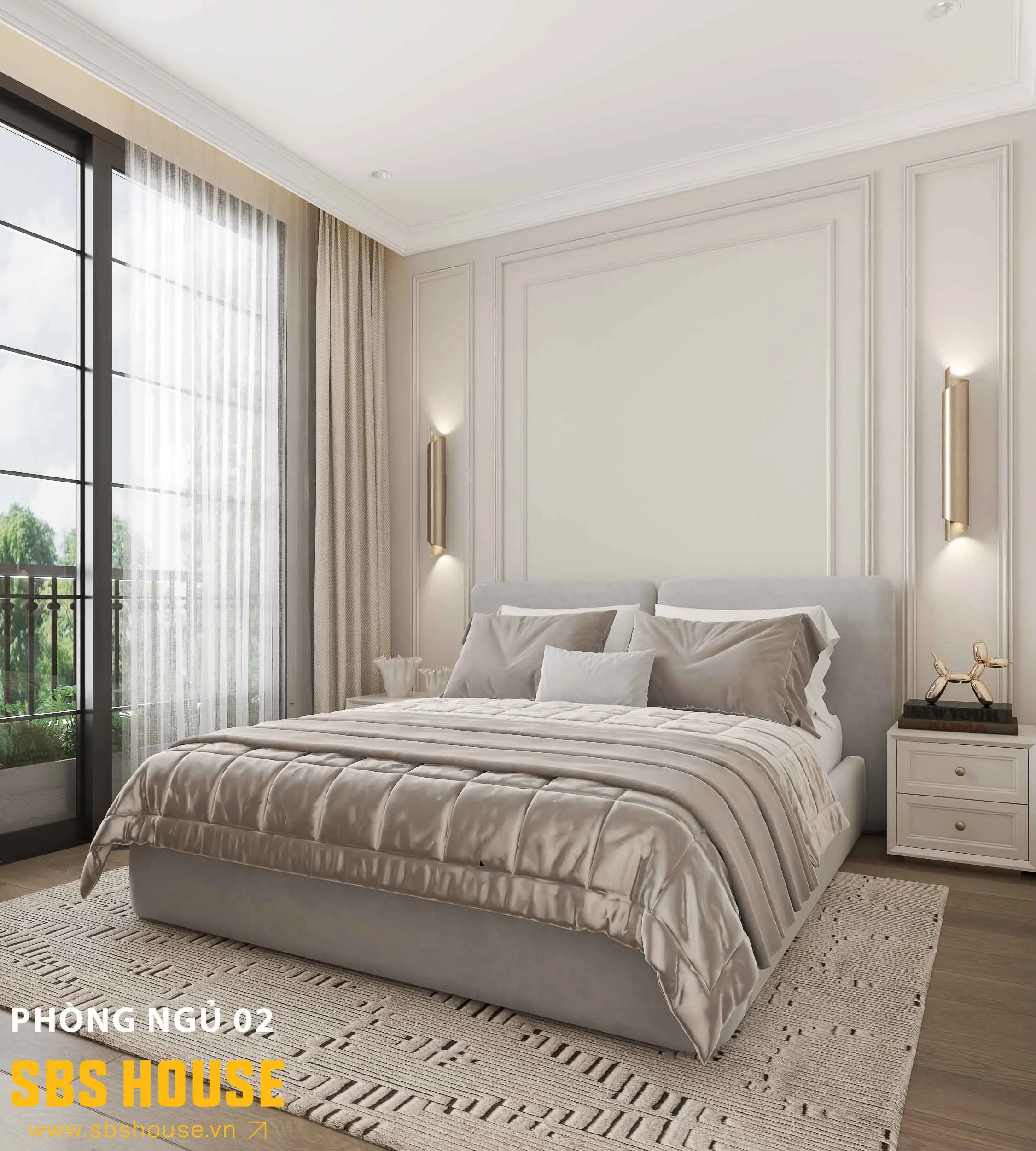 Sự phối hợp giữa gam màu trung tính và chất liệu bền vững mang đến một không gian sang trọng, thanh tao và bền vững theo thời gian