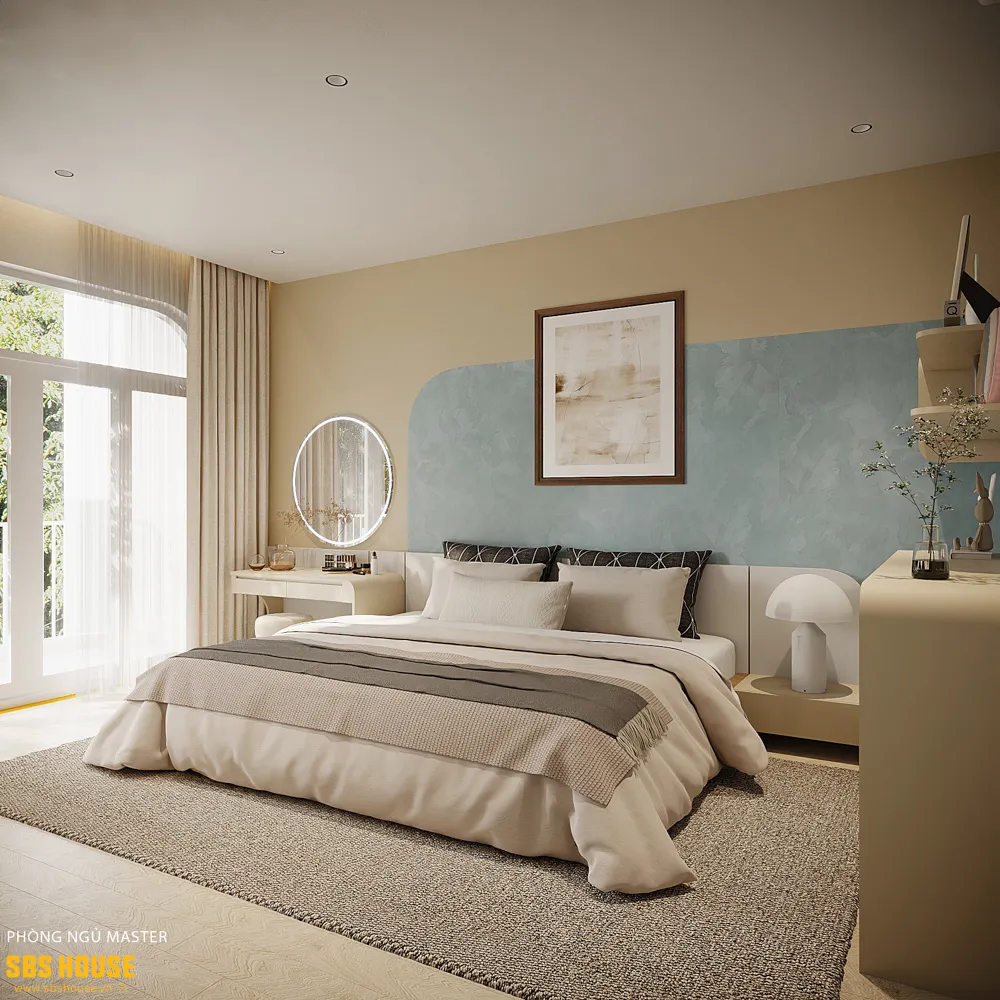 Nội thất tối giản kết hợp vật liệu tự nhiên tạo nên không gian sống đậm tính nghỉ dưỡng.