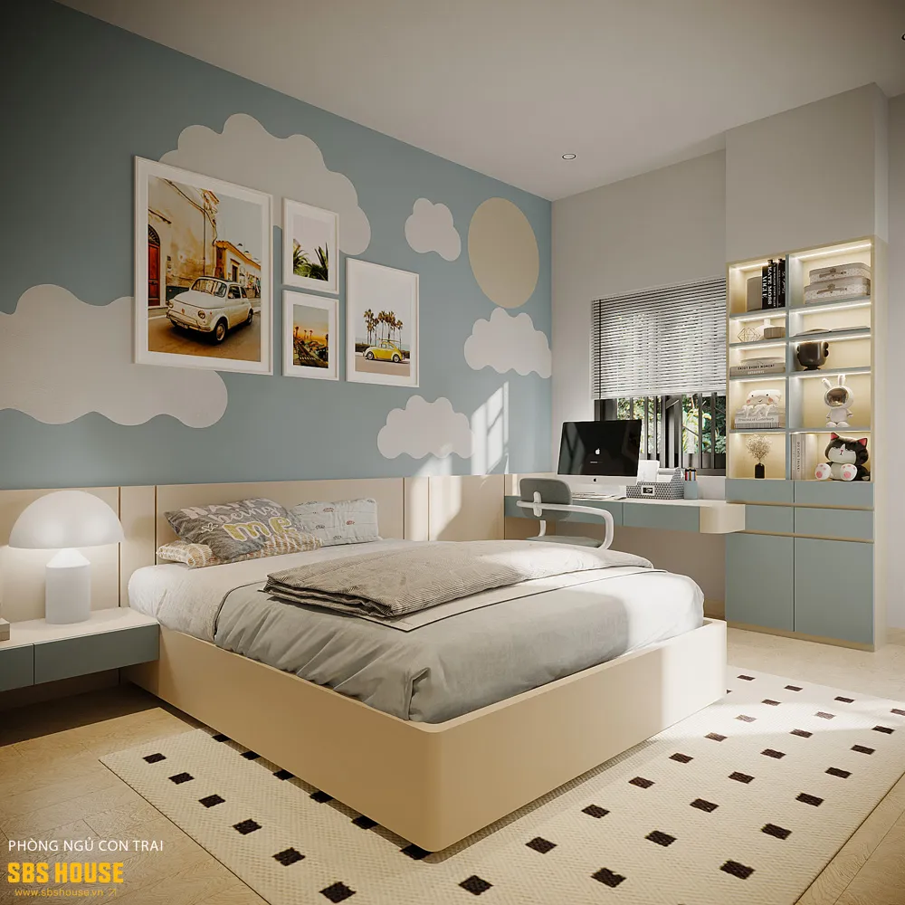 Phòng ngủ bé trai tông màu xanh dương đẹp