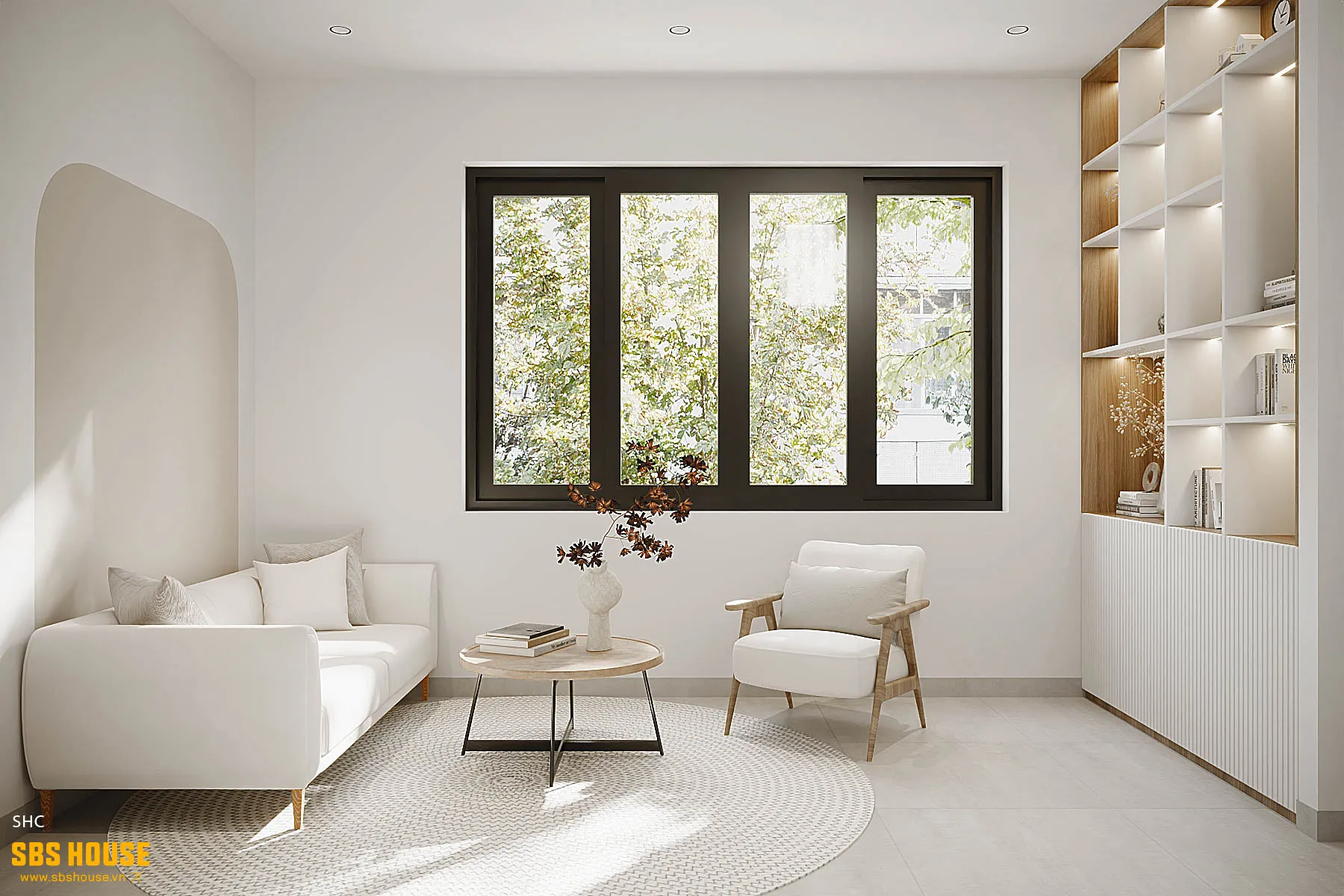 Gam trắng – be kết hợp hoàn hảo với gỗ để mở rộng cảm xúc không gian