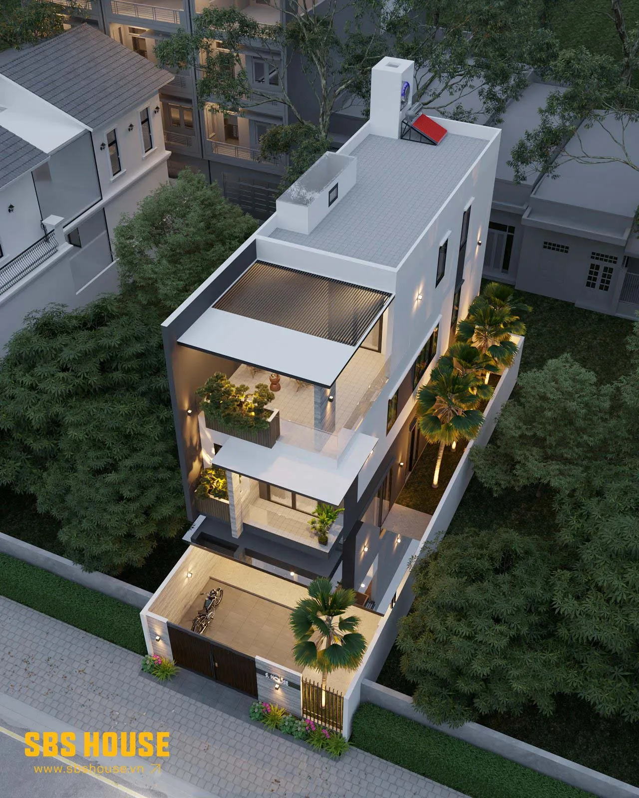 Khoảng sân vườn bên hông trở thành điểm nhấn xanh độc đáo của ngôi nhà.