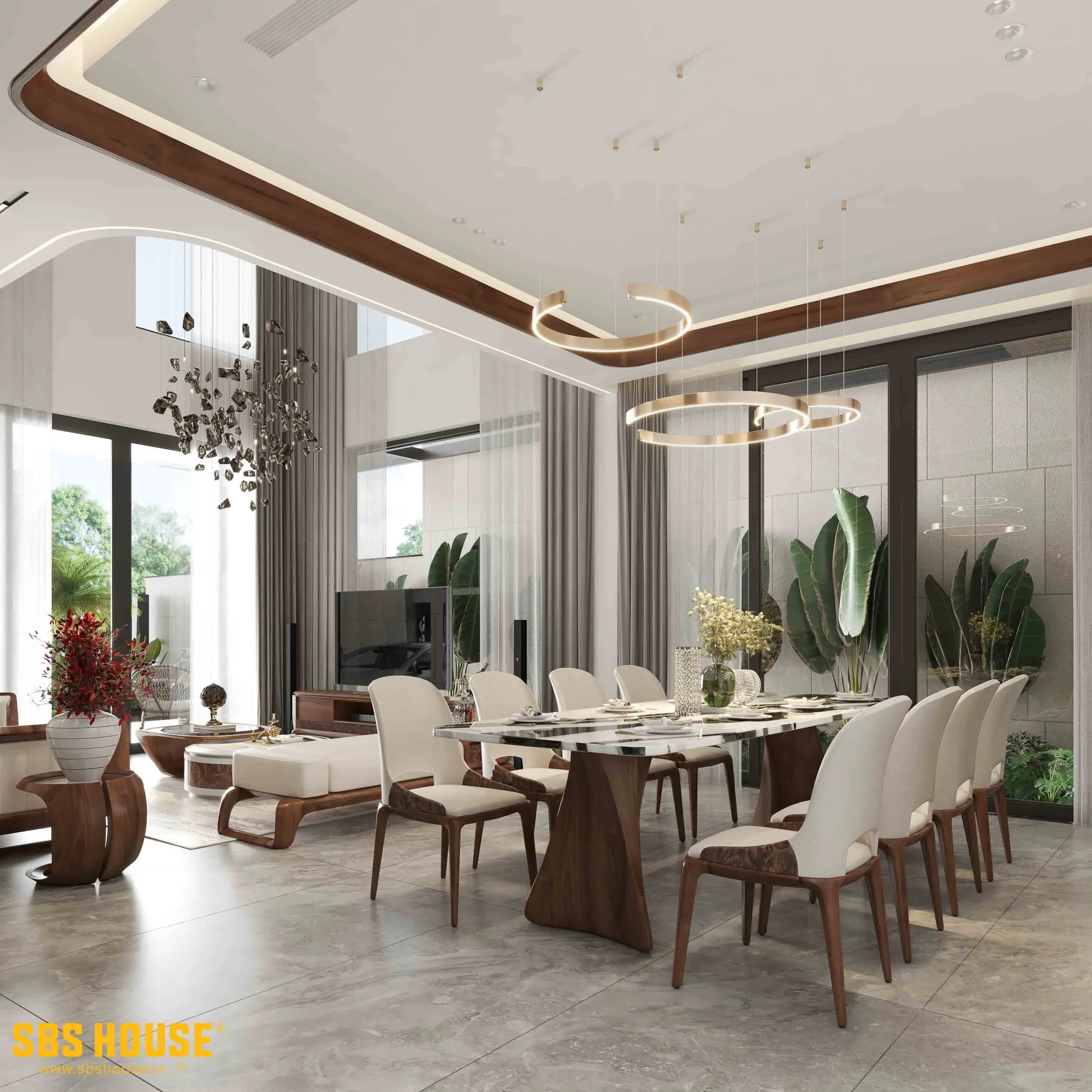 Các chi tiết nội thất bo tròn được lựa chọn nhằm giảm cảm giác cứng của kiến trúc hiện đại, tăng tính gần gũi cho không gian sống.